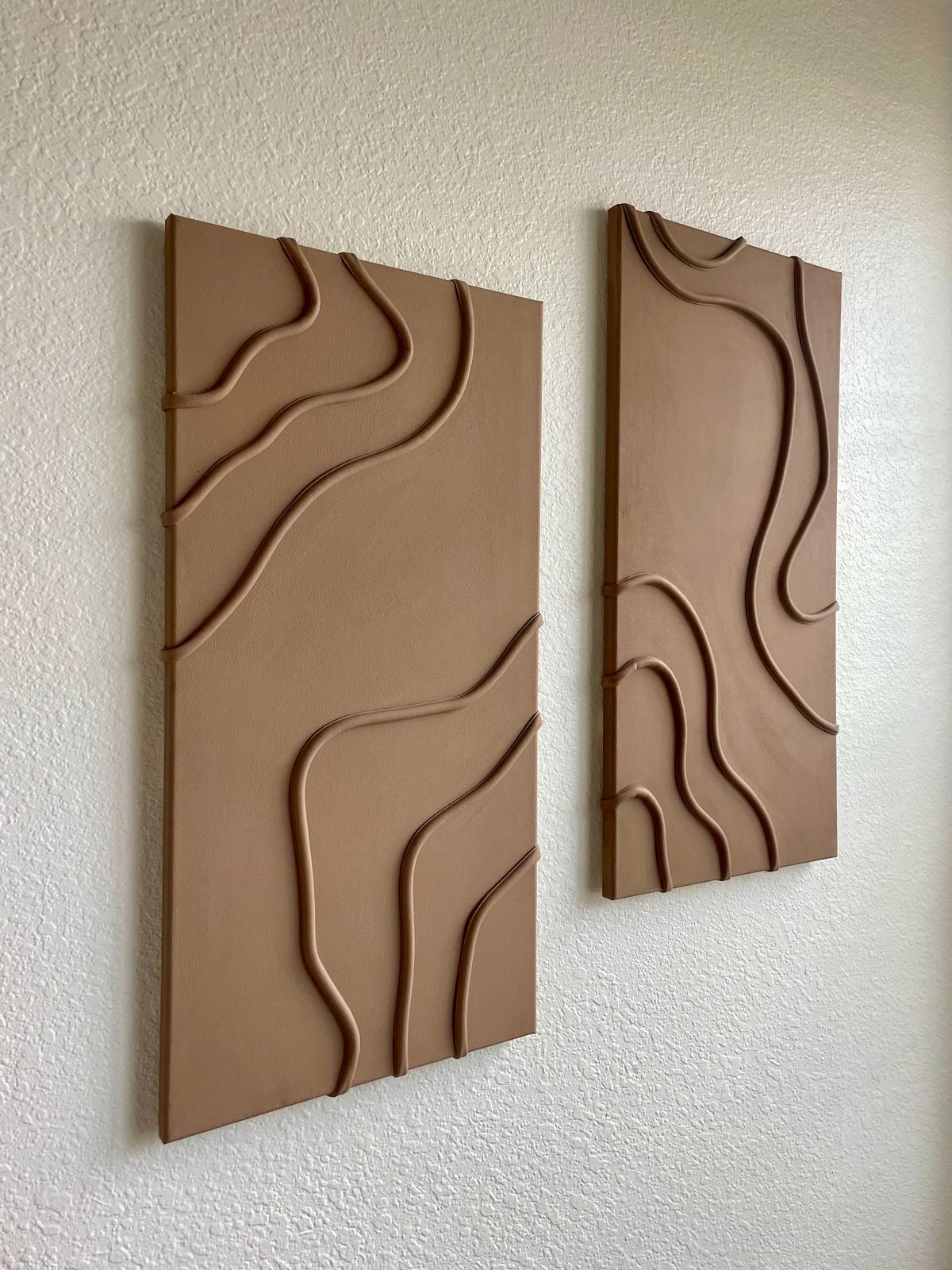 Terra Contours – Handcrafted Mocha Brown Abstract Wall Art Set of 2 on Stretched Wooden Canvas | Wallorah