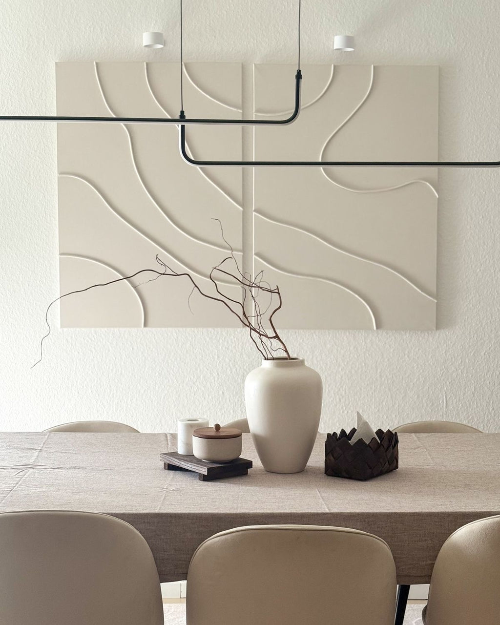 Ivory Harmony Duo – Handcrafted Minimalist Abstract Diptych Wall Art on Stretched Wooden Canvas | Wallorah