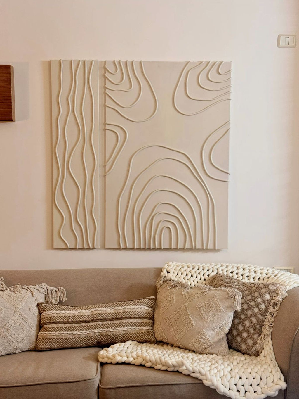 Ivory Topography – Handcrafted Minimalist 3D Abstract Wall Art on Stretched Wooden Canvas | Wallorah