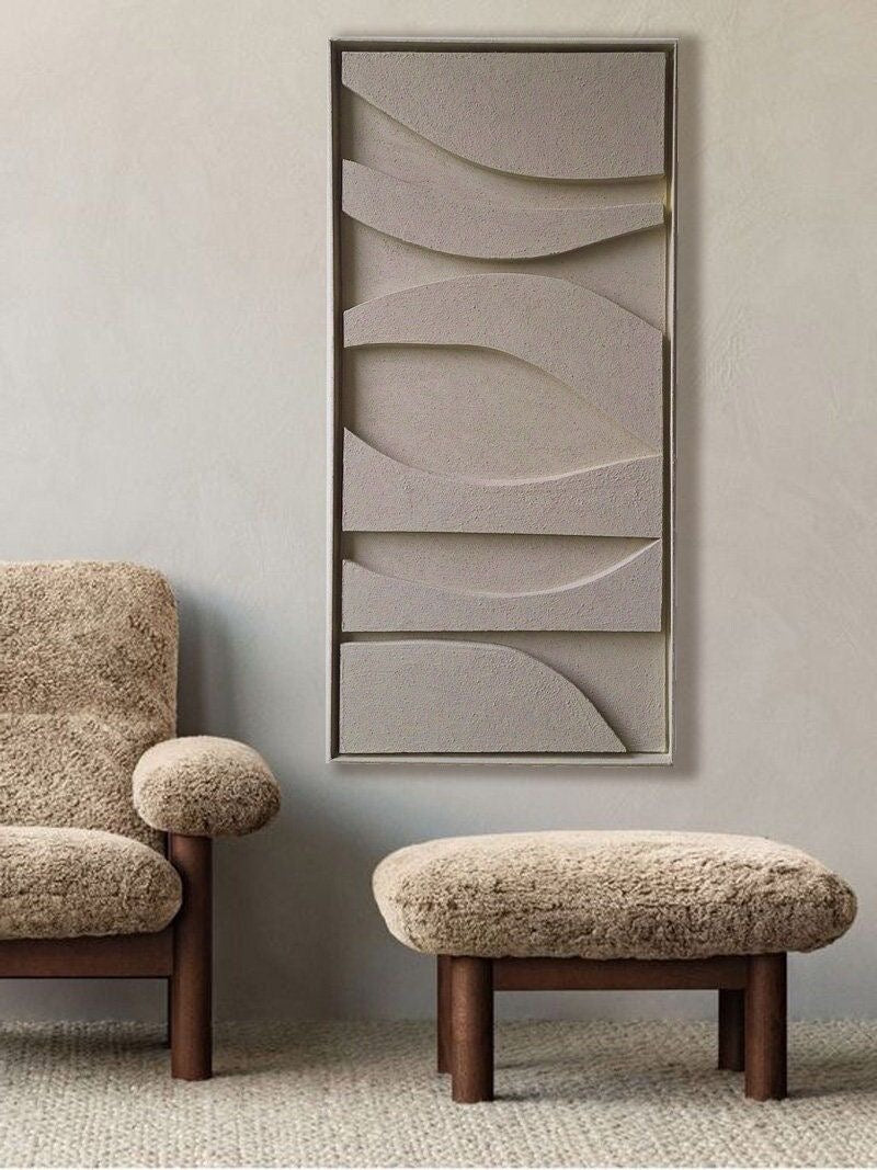 Ivory Wave Relief – Handcrafted Minimalist 3D Abstract Wall Art on Stretched Wooden Canvas | Wallorah