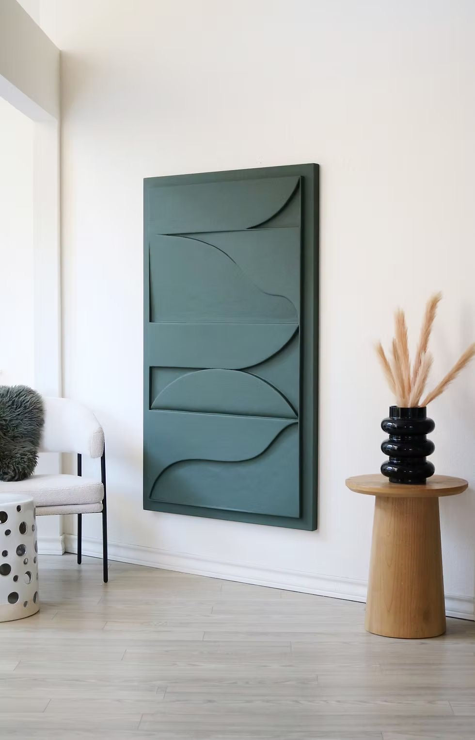 Sage Horizon – Handcrafted Minimalist 3D Abstract Wall Art on Stretched Wooden Canvas | Wallorah