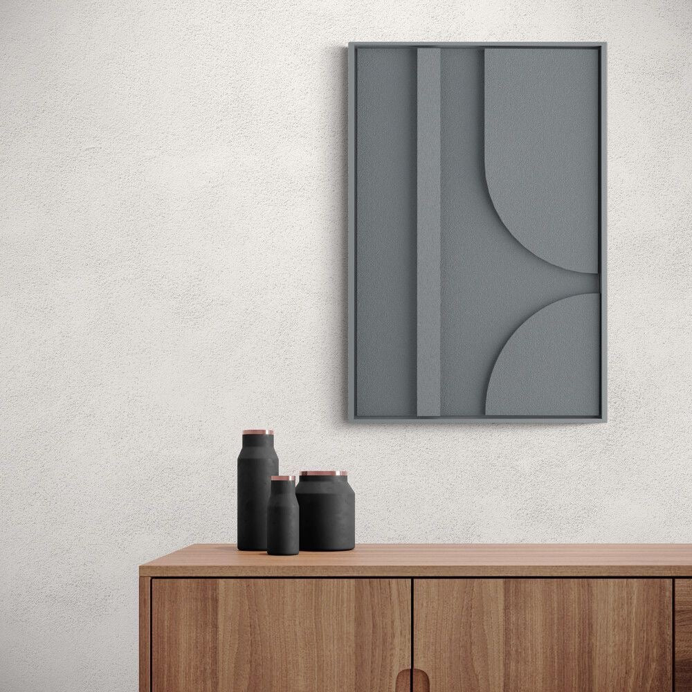 Urban Eclipse – Handcrafted Charcoal Grey Geometric 3D Wall Art on Stretched Wooden Canvas | Wallorah