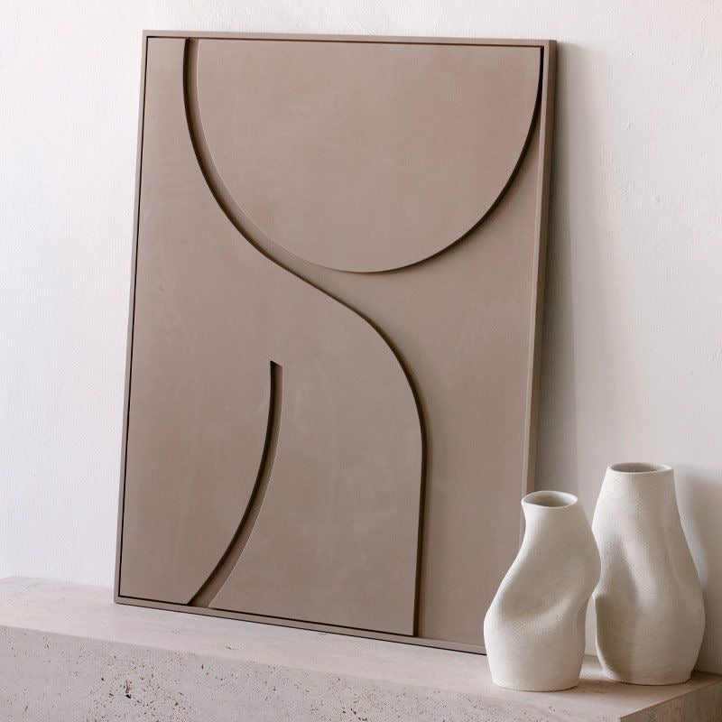 Mocha Curve – Handcrafted Taupe Geometric 3D Wall Art on Stretched Wooden Canvas | Wallorah
