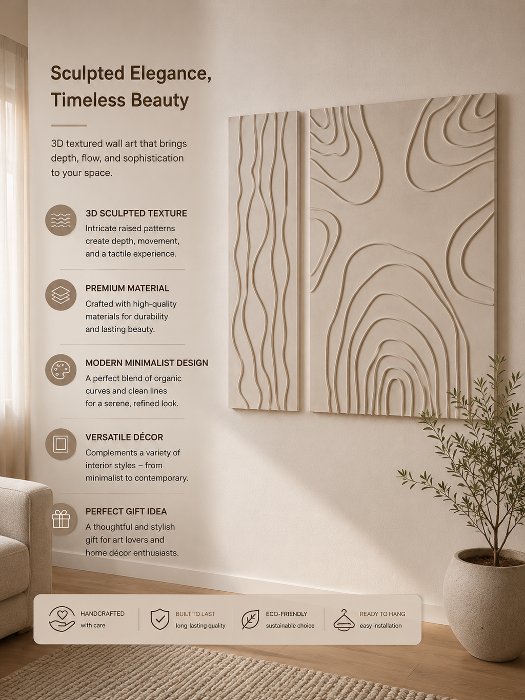 Ivory Topography – Handcrafted Minimalist 3D Abstract Wall Art on Stretched Wooden Canvas | Wallorah
